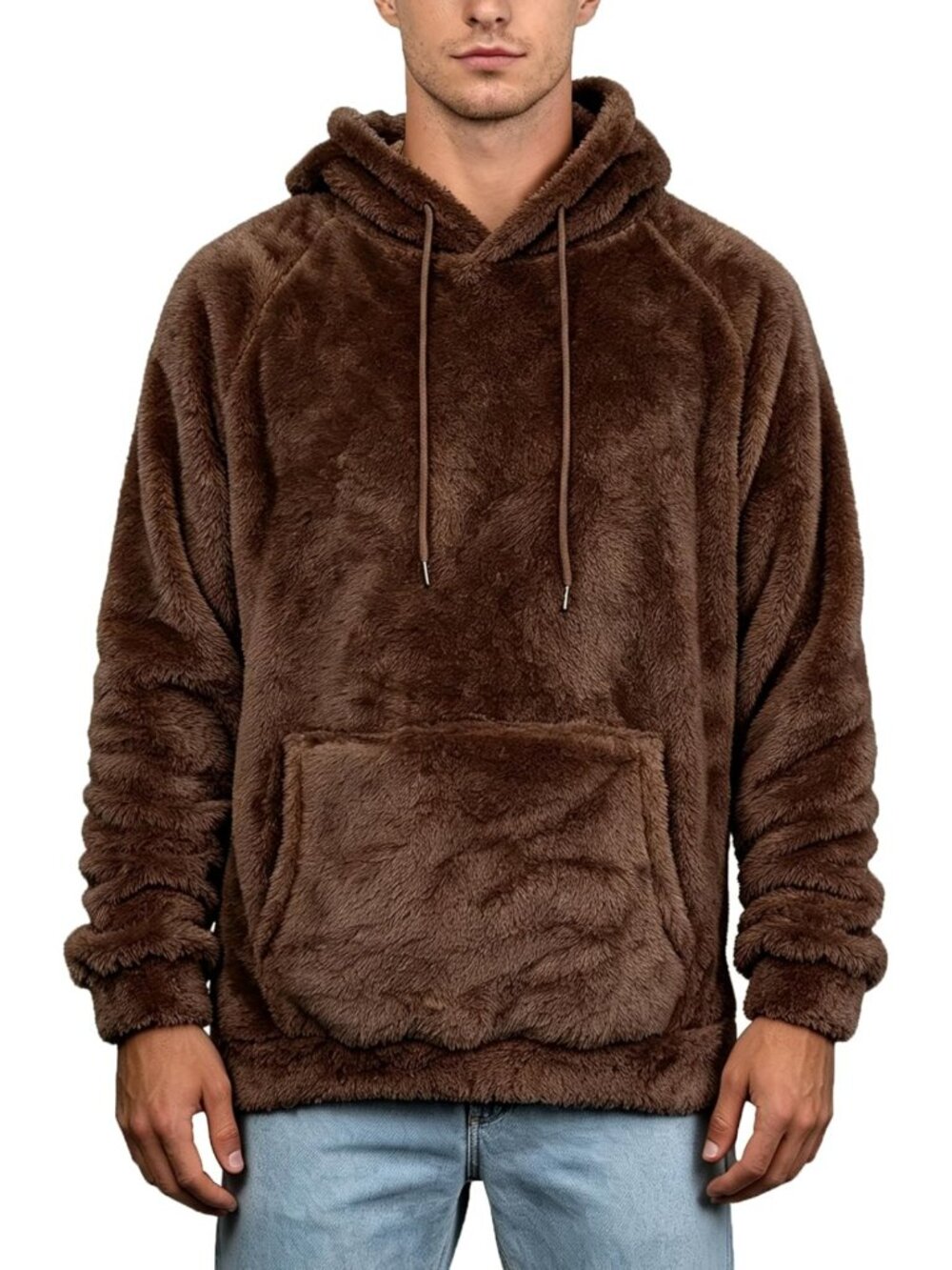 VahRuta Mens Fuzzy Sherpa Hoodie Cozy Pocket Fleece Pullover Sweatshirt